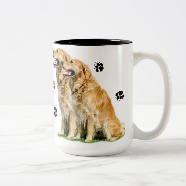 Golden (Retriever) verlassen Sie Pawprints auf Zweifarbige Tasse (Rechts)