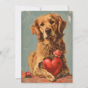 Golden Retriever Vintag Valentinstag Feiertagskarte
