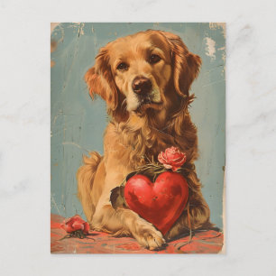 Golden Retriever Vintag Valentinstag Postkarte