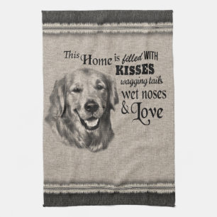 Golden Retriever Vintages Porträt niedliches Zitat Geschirrtuch