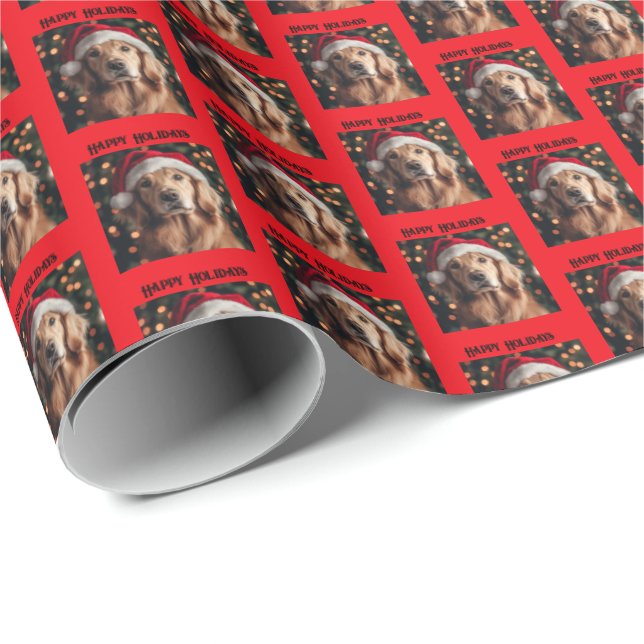Golden Retriever W Weihnachtsmannmütze Gift Wrap, Geschenkpapier (Rolleneckpunkt)