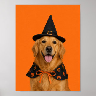 Golden Retriever Wandkunst — Halloween Hexen-Haust Poster