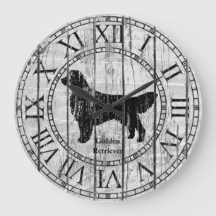 Golden Retriever Washed Wood Pattern Große Wanduhr