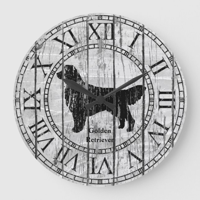 Golden Retriever Washed Wood Pattern Große Wanduhr (Vorderseite)