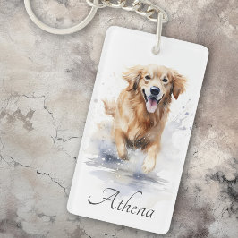 Golden retriever watercolor custom name text schlüsselanhänger