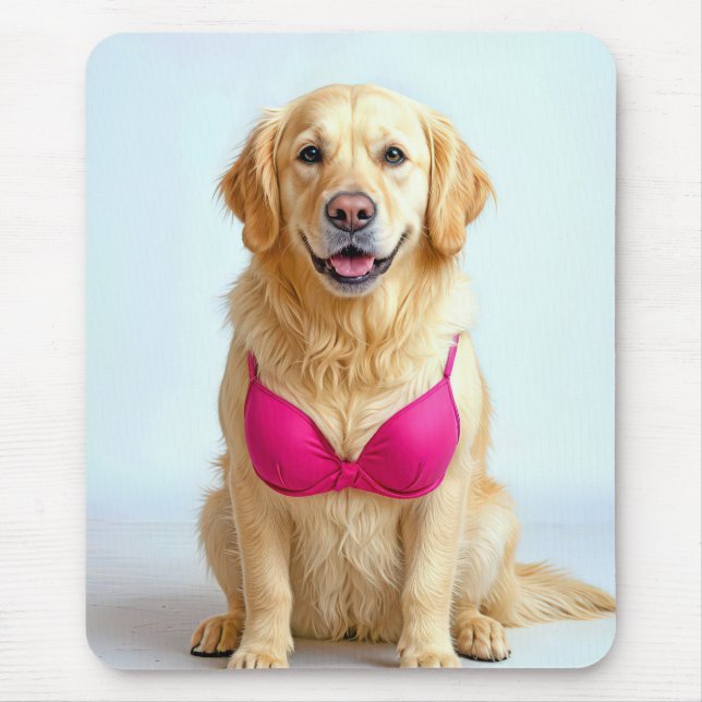 Golden Retriever Wearing a Pink Bra Mousepad (Vorne)
