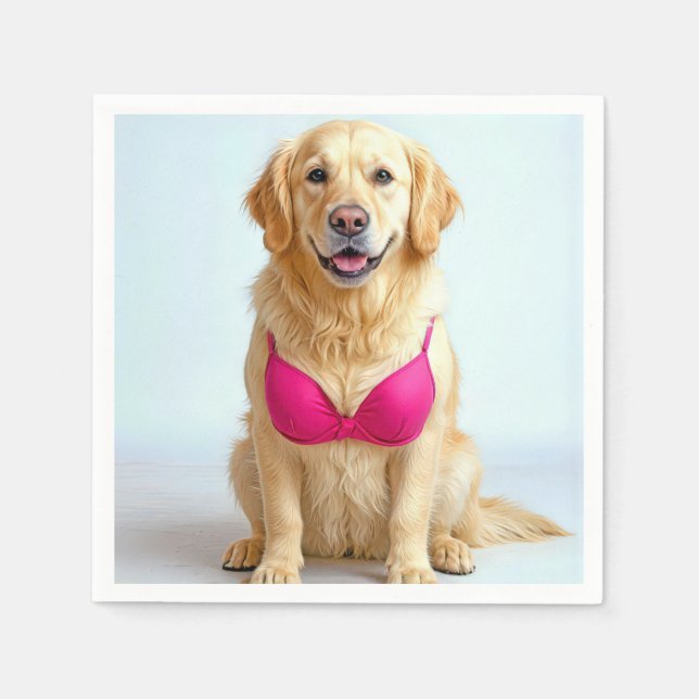 Golden Retriever Wearing a Pink Bra Serviette (Vorderseite)