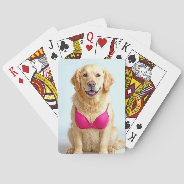 Golden Retriever Wearing a Pink Bra Spielkarten (Rückseite)