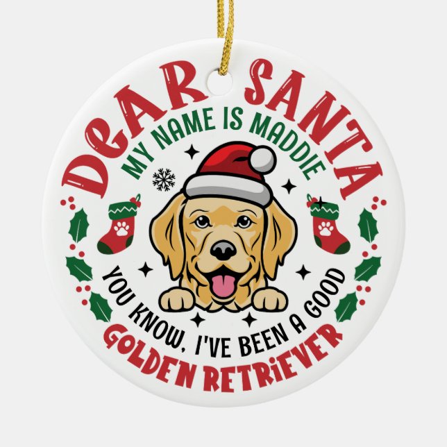 Golden Retriever Weihnachten Individuelle Name Keramik Ornament (Vorne)