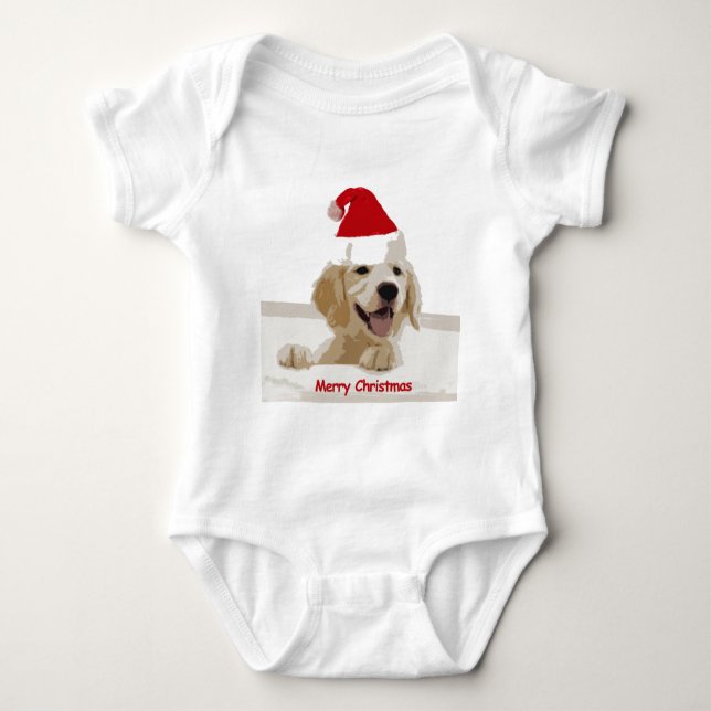 Golden Retriever Weihnachten mit Weihnachtsmannmüt Baby Strampler (Vorderseite)