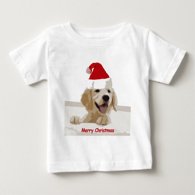 Golden Retriever Weihnachten mit Weihnachtsmannmüt Baby T-shirt (Vorderseite)