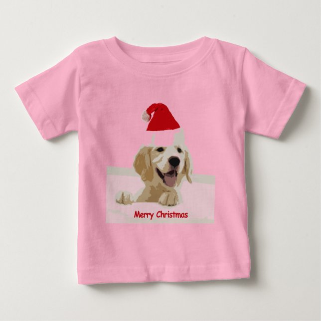 Golden Retriever Weihnachten mit Weihnachtsmannmüt Baby T-shirt (Vorderseite)