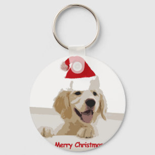 Golden Retriever Weihnachten mit Weihnachtsmannmüt Schlüsselanhänger