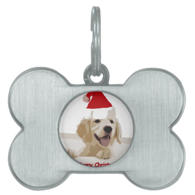 Golden Retriever Weihnachten mit Weihnachtsmannmüt Tiermarke (Vorderseite)