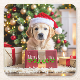 Golden Retriever Weihnachten Rechteckiger Pappuntersetzer