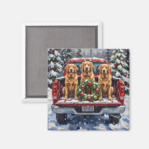 Golden Retriever Weihnachten Rotes Lastwagen Ferie Magnet