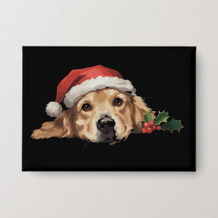 Golden Retriever Weihnachten Santa Hut Hund Xmas Button