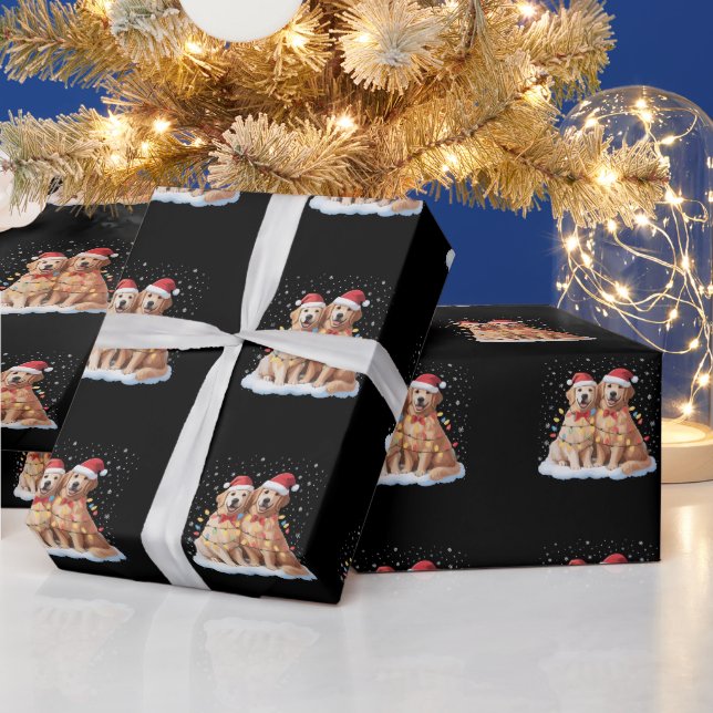 Golden Retriever Weihnachten Santa Hut Renntier  Geschenkpapier (Feiertage)