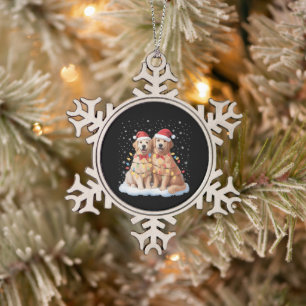 Golden Retriever Weihnachten Santa Hut Renntier  Schneeflocken Zinn-Ornament