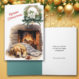 Golden Retriever Weihnachts-Feuerplatz-Karte Feiertagskarte