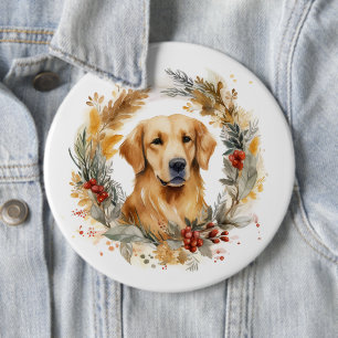 Golden Retriever Weihnachts-Kranz Festlicher Hund Button