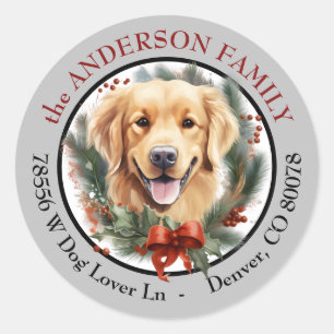 Golden Retriever Weihnachts-Kranz Rücksendeadresse Runder Aufkleber