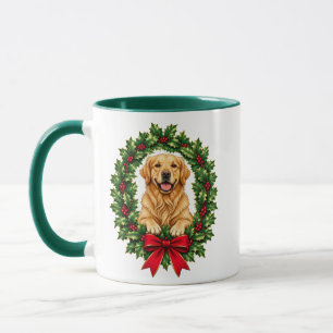 Golden Retriever Weihnachts-Stechpalmenkranz Tasse