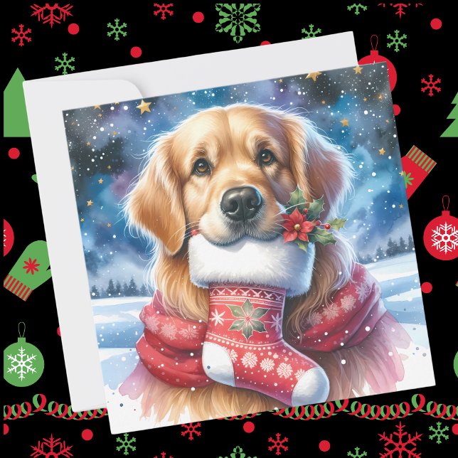 Golden Retriever Weihnachts-Strumpf Feiertagskarte (Von Creator hochgeladen)