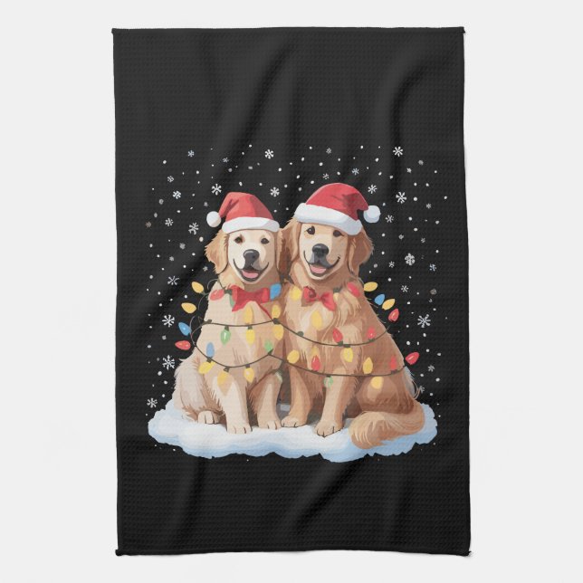 Golden Retriever Weihnachts-Weihnachtsmannmütze Re Geschirrtuch (Vertikal)