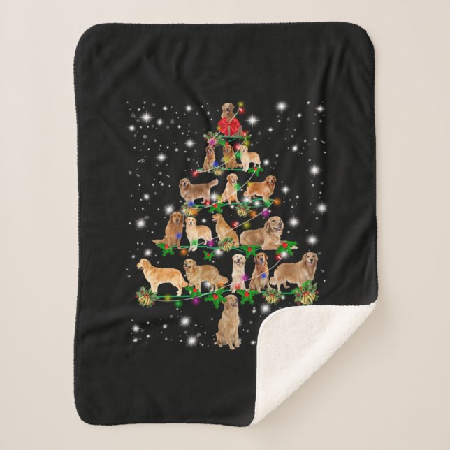 Golden Retriever Weihnachtsbaum abgedeckt durch Fl Sherpadecke (Vorderseite)