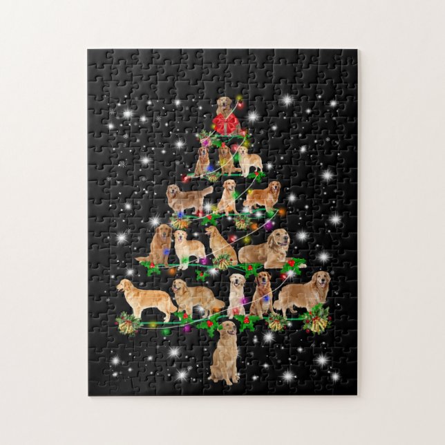 Golden Retriever Weihnachtsbaum bedeckt durch Flas Puzzle (Vertikal)