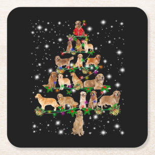 Golden Retriever Weihnachtsbaum bedeckt durch Flas Rechteckiger Pappuntersetzer