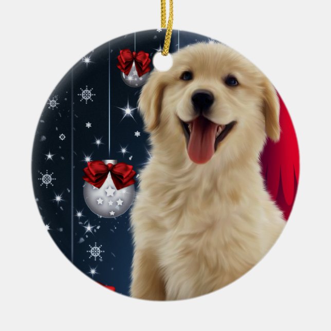 Golden Retriever Weihnachtsbaum Keramikornament (Vorne)