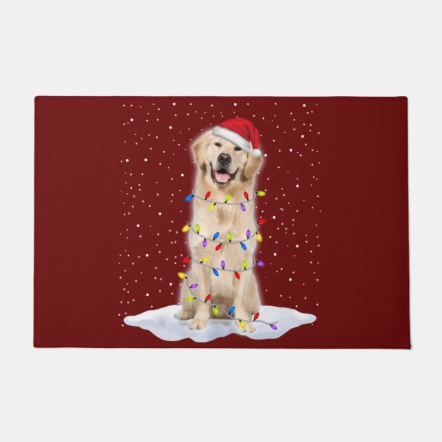 Golden Retriever Weihnachtsbaum Lichter Xmas Fußmatte (Vorderseite)
