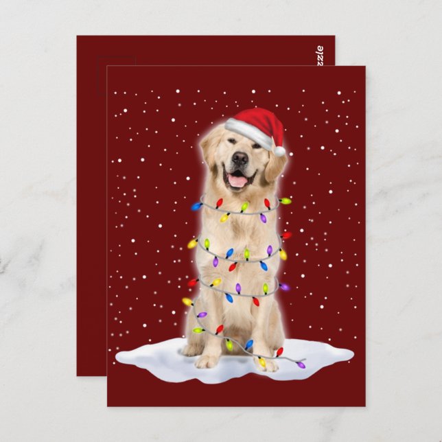 Golden Retriever Weihnachtsbaum Lichter Xmas Postkarte (Vorne/Hinten)