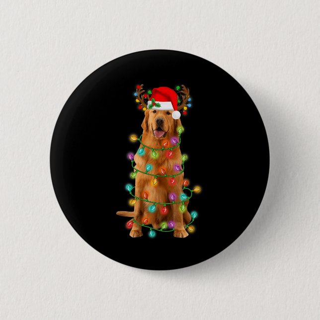 Golden Retriever Weihnachtsbaum Lights Pajama Dog Button (Vorderseite)