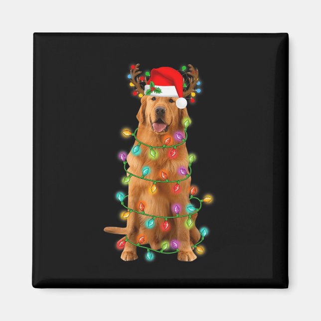 Golden Retriever Weihnachtsbaum Lights Pajama Dog Magnet (Vorne)
