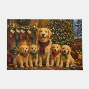 Golden Retriever Weihnachtsbild mit 4 Welpen Fußmatte
