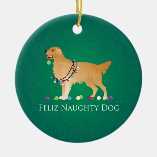 Golden Retriever Weihnachtsdesign Keramik Ornament (Vorne)