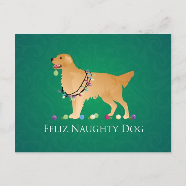 Golden retriever-Weihnachtsentwurf Feiertagspostkarte (Vorderseite)