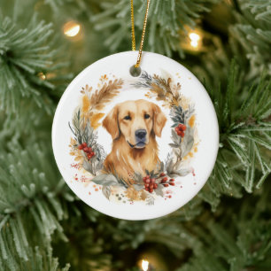 Golden Retriever Weihnachtsfeier Festliche Jungfra Keramik Ornament