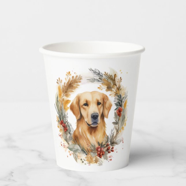 Golden Retriever Weihnachtsfeier Festliche Jungfra Pappbecher (Vorderseite)