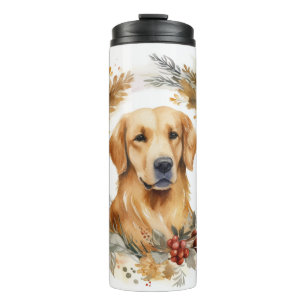 Golden Retriever Weihnachtsfeier Festliche Jungfra Thermosbecher