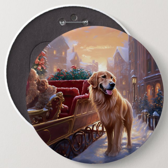 Golden Retriever Weihnachtsfeiertage Button (Vorne & Hinten)