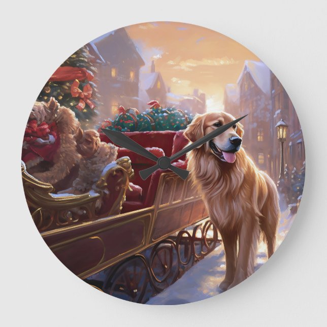 Golden Retriever Weihnachtsfeiertage Große Wanduhr (Vorderseite)