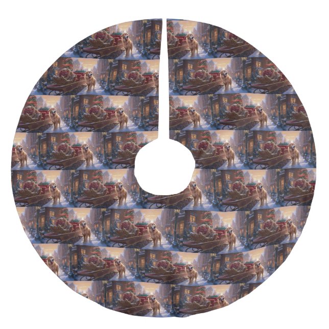 Golden Retriever Weihnachtsfeiertage Polyester Weihnachtsbaumdecke (Vorderseite)