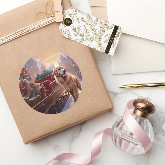 Golden Retriever Weihnachtsfeiertage Runder Aufkleber (Schenken)