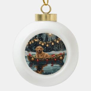 Golden Retriever Weihnachtsfest Reise Keramik Kugel-Ornament