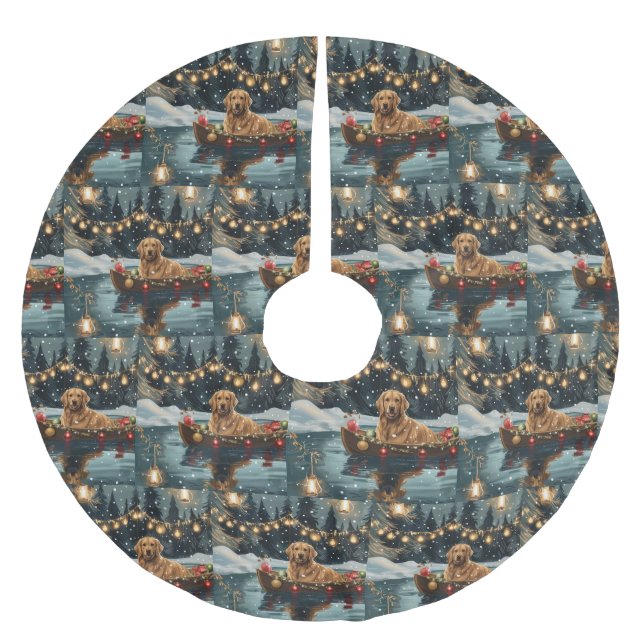 Golden Retriever Weihnachtsfest Reise Polyester Weihnachtsbaumdecke (Vorderseite)
