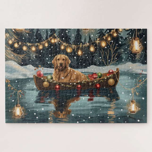 Golden Retriever Weihnachtsfest Reise Puzzle (Horizontal)